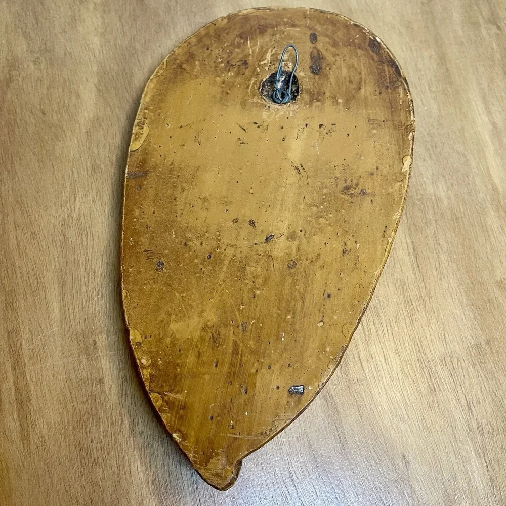 Vintage Ethnic Mask Native Tribal Heavy Back Hanger Faux Wood Grain Design
